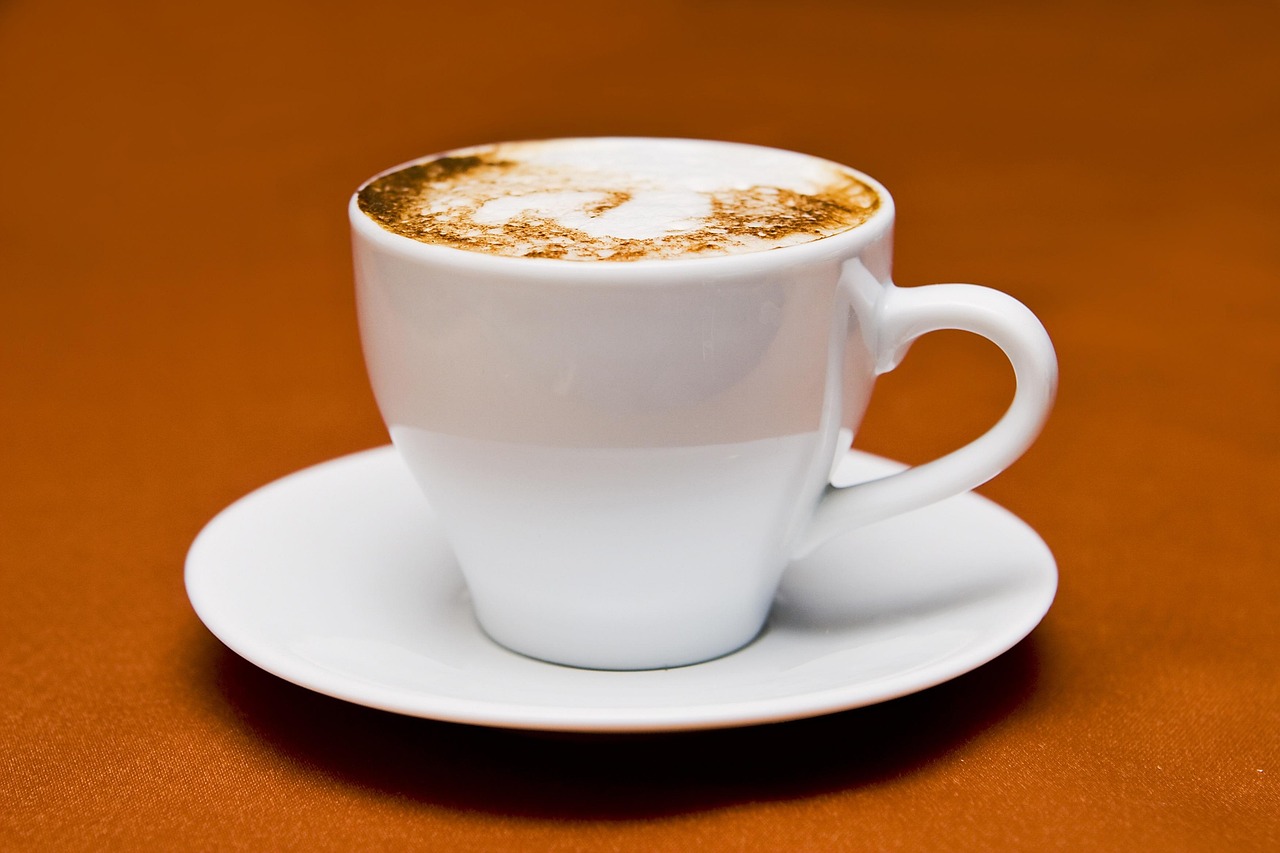 A cappuccino with a foam top in a cup on a saucer